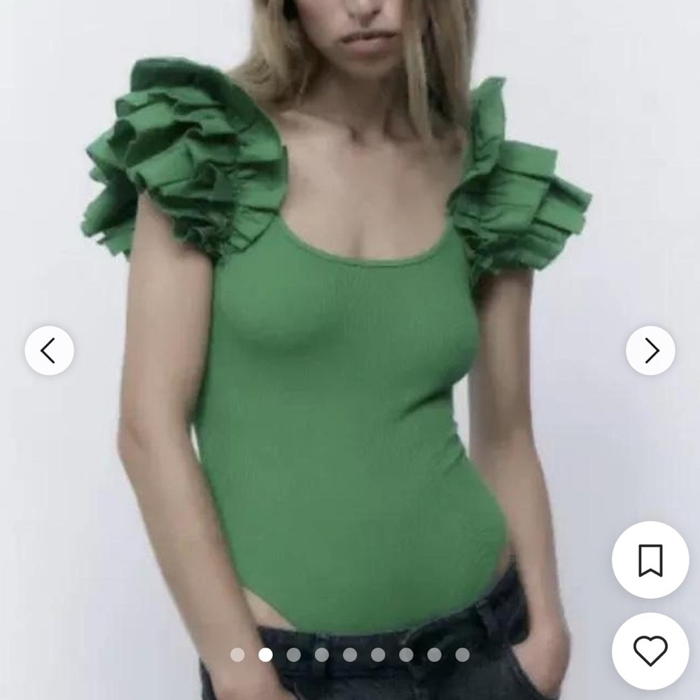 Zara Emerald Green Ruffle Sleeve Bodysuit - Size L